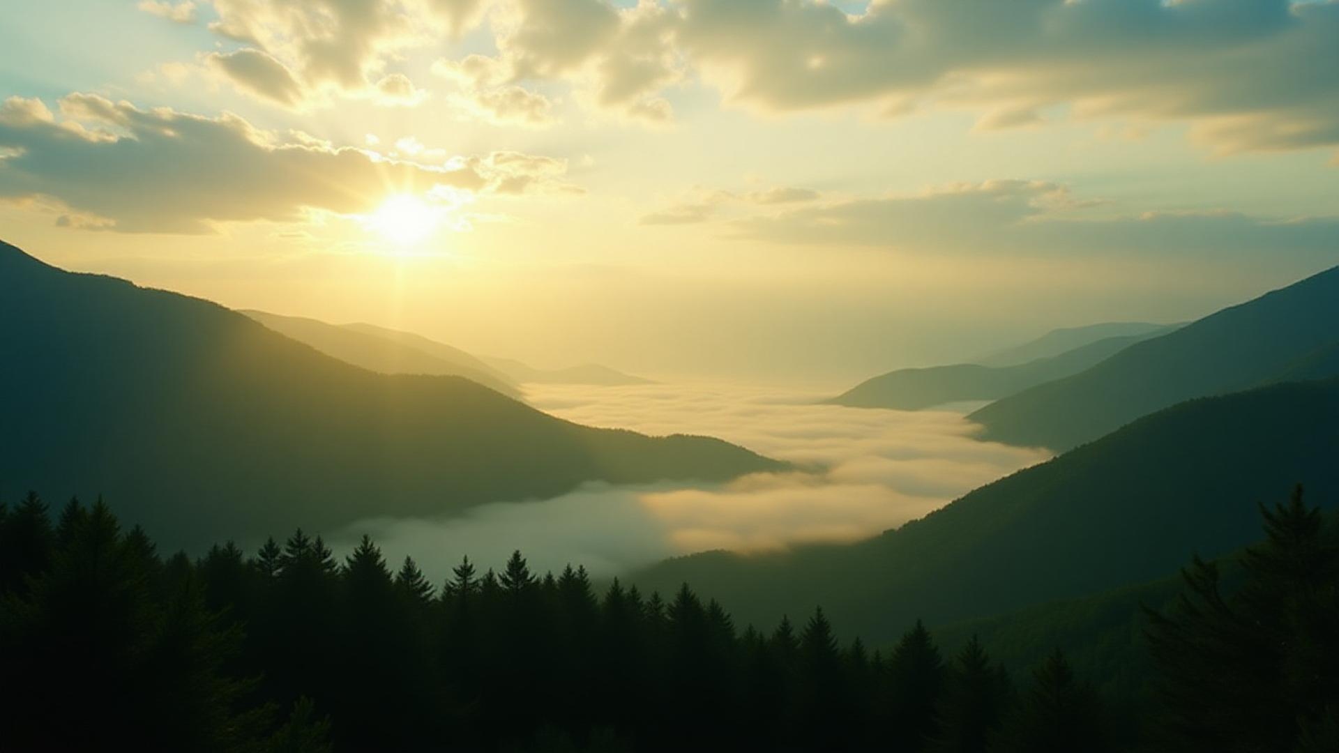 岩手県一戸町の山々から昇る朝日
