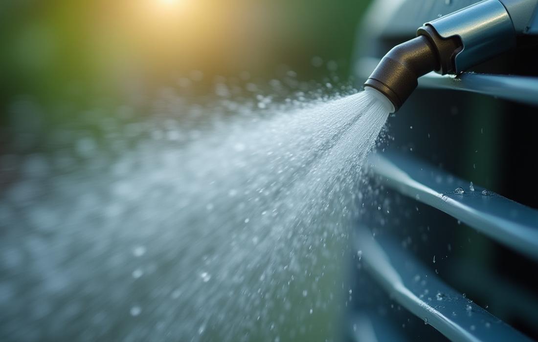 アルミフィンへのエコ洗剤噴霧