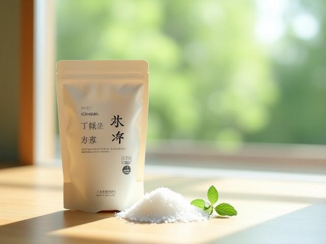 ピーククリーンのトイレソルトクリーナーのパッケージと天然塩、ハーブのイメージ