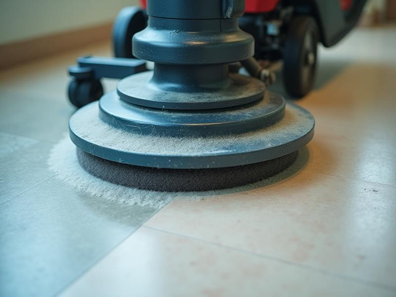 プロ用ポリッシャーによる床磨き作業